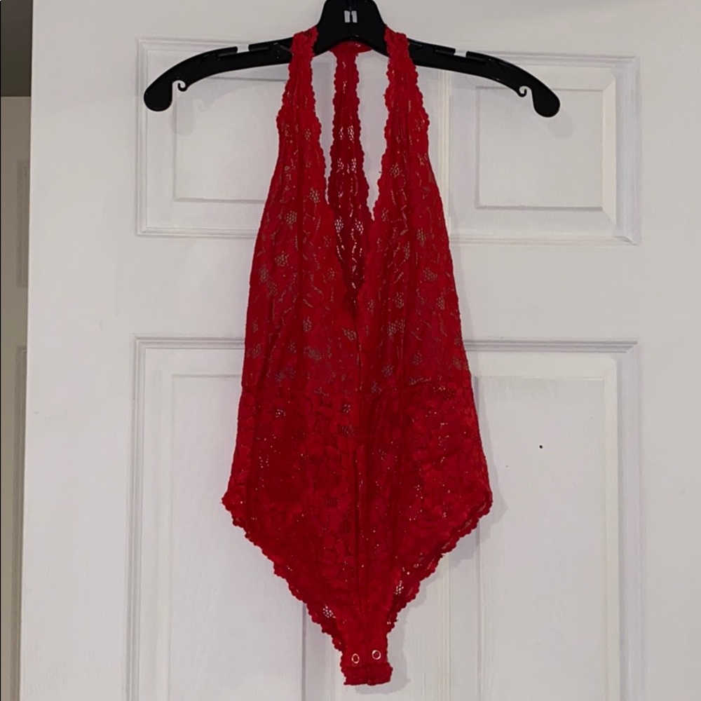 Free People Red lace Bodysuit